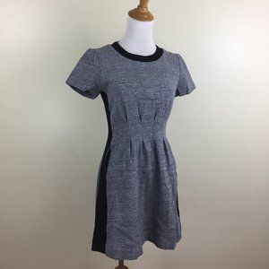 MADEWELL Gray Black Trim Pleated Waist Pockets Fit & Flare Short Sleeve Dress
